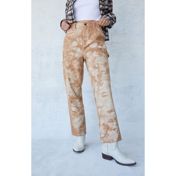 PAC SUN~ Women’s Tie-Dye Carpenter Pants Brown High-Waist Straight Leg Casual - Picture 7 of 16